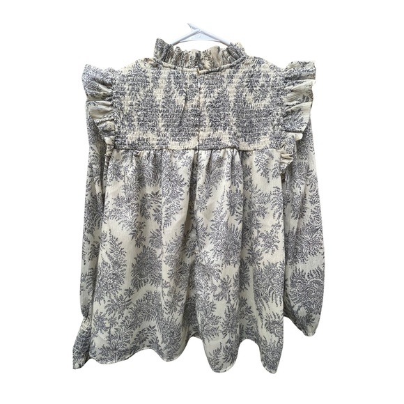 Ann Taylor Smocked Ruffle Neck Floral Blouse Shimmer Lined Size M - Picture 2 of 4